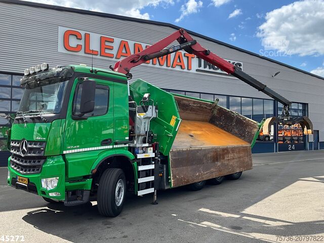 Kipper met kraan Mercedes-Benz Arocs 3743 8x4 Euro 6 HMF 19 Tonmeter Elektrisc...