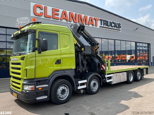 Autokrāna kravas automašīna Scania R 420 8x2 manual Palfinger 85 Tonmeter laadkraa...