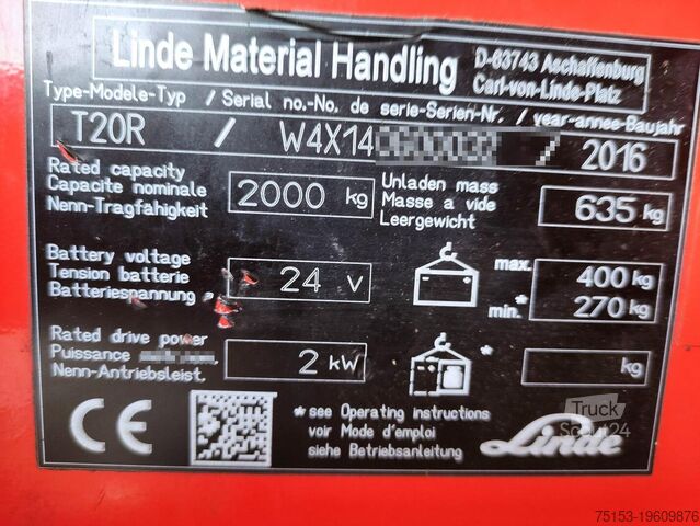 Електричні палетні візки Linde T20R (mit Sitz)
