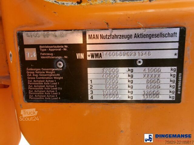 Засмукващо превозно средство MAN 41.463 8x4 Euro 2 vacuum tank ADR 15 m3 / 2 comp