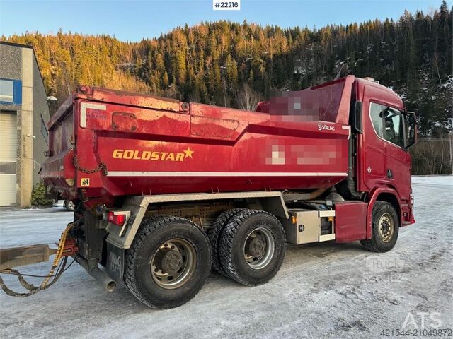 Avfallsbil Scania R650 6x4 tipper truck with Sørling triple-axle tra
