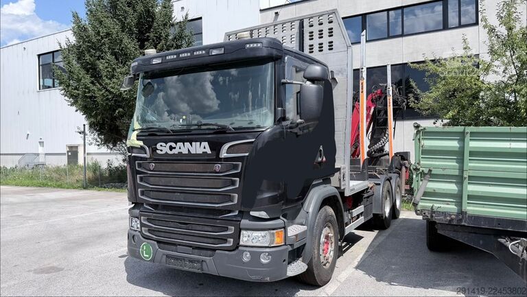 Apaļkoku pārvadāšanas kravas auto SCANIA R490 6x4 Holzlkw mit Epsilon Kran Bj 2017