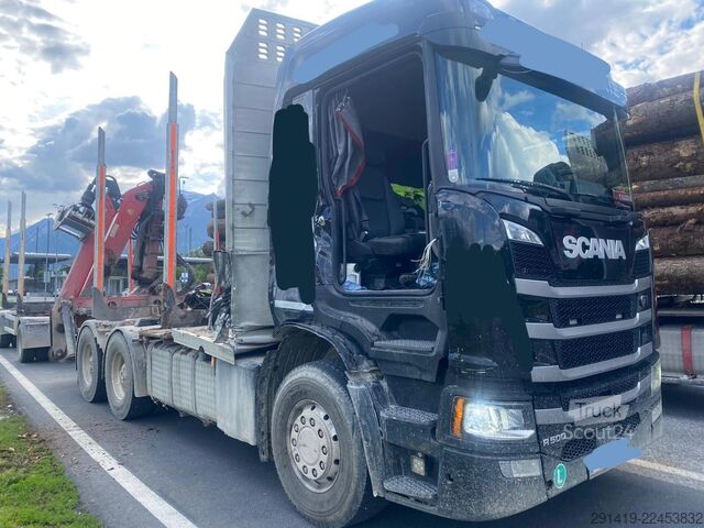 Apaļkoku pārvadāšanas kravas auto SCANIA R500 6x4 Holzlkw mit Epsilon Kran Bj 2019