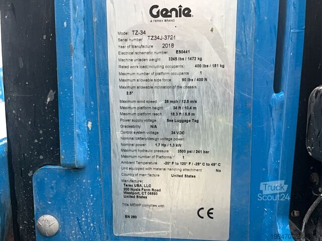 Piekabē montējams izlices pacēlājs Genie TZ34 (12m)