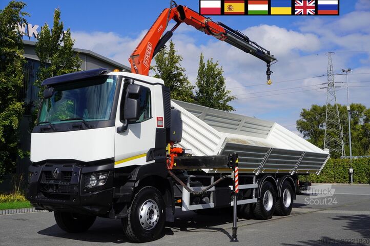 Basculantă bilaterală cu macara HDS Renault K380 6x4 / FASSI F175 crane 7.85 t