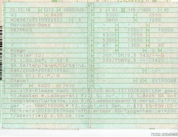 Camion cu platformă și prelată Mercedes-Benz Atego 1524 BL Prit 7,3m Klima,Lbw 1,5 to