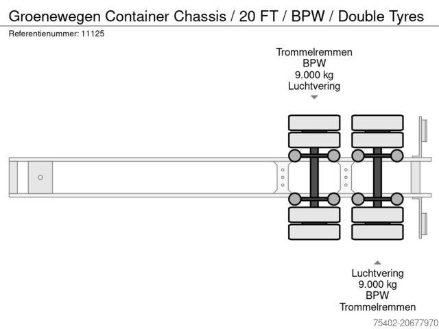 Trasporto di container Groenewegen Container Chassis / 20 FT / BPW / Double Tyres