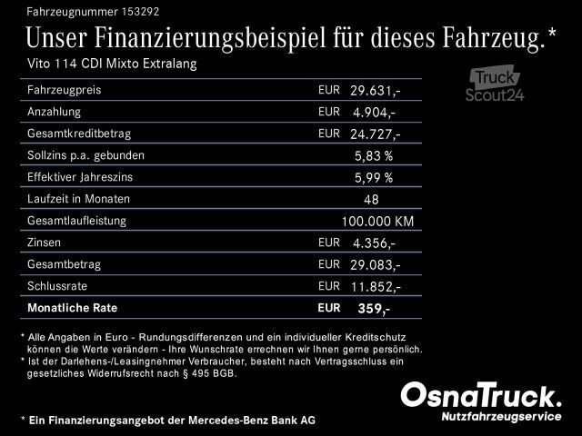 Fourgon tôlé MERCEDES-BENZ Vito 114 CDI Mixto Extralang Klima,Tempomat