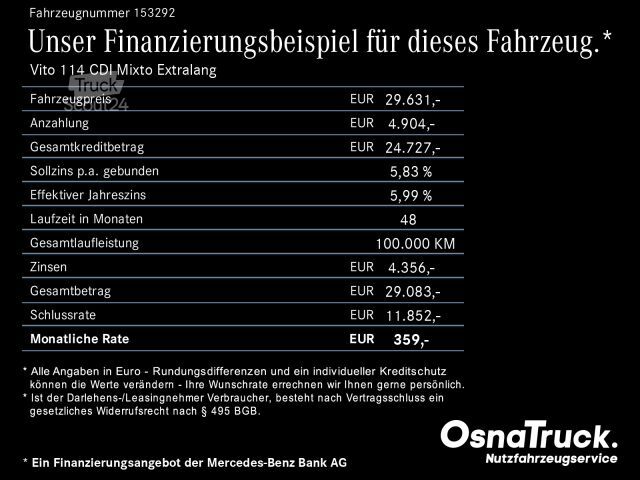 Fourgon tôlé MERCEDES-BENZ Vito 114 CDI Mixto Extralang Klima,Tempomat