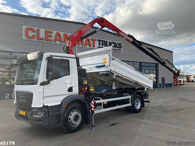3-sided tipper MAN TGM 18.320 Euro 6 Fassi 13 Tonmeter laadkraan N...