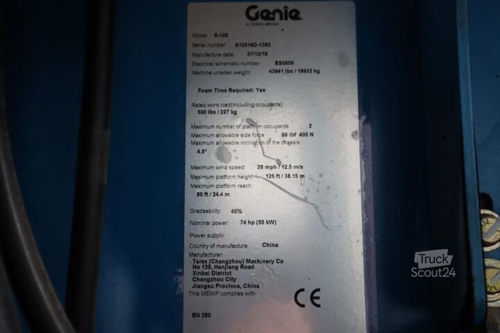 Teleskopbühne Genie S125 Diesel, 4x4x4 Drive, 40.1m Working Height, 24