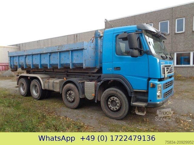 Camión portacontenedores de gancho VOLVO FM/FH 440, PALFINGER, 8x4, BLATTFEDERUNG