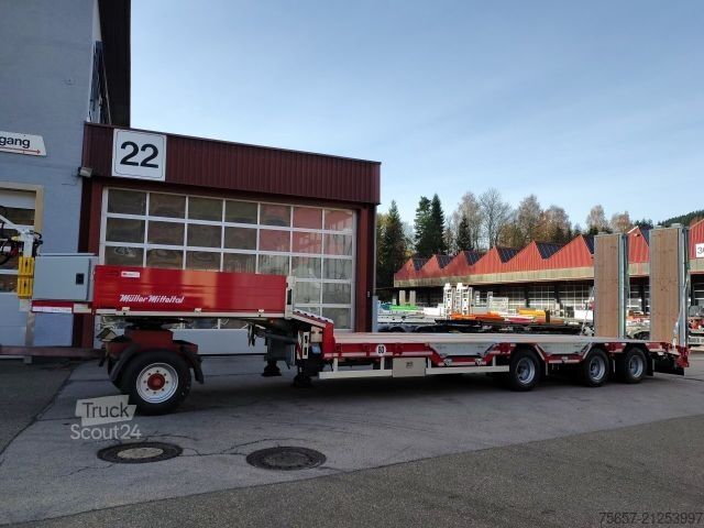 Low loader semitrailer MÜLLER-MITTELTAL 3-achs mit Radmulden, 2 Ladehöhen, Klapprampen