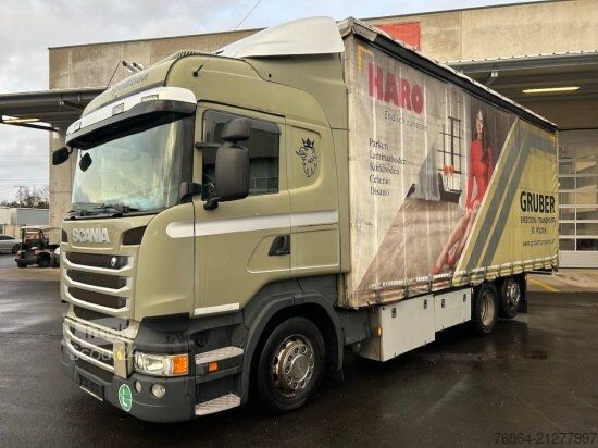 Flatbed truck with tarp SCANIA R450, 6X2, LBW, EDSCHA-VERDECK, LENK-LIFTACHSE, VOLL-LUFT, E6