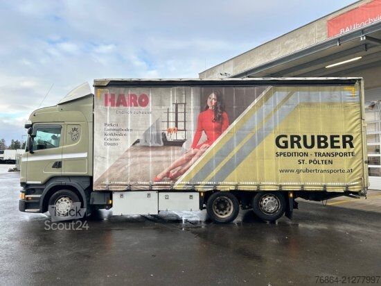 Flatbed truck with tarp SCANIA R450, 6X2, LBW, EDSCHA-VERDECK, LENK-LIFTACHSE, VOLL-LUFT, E6