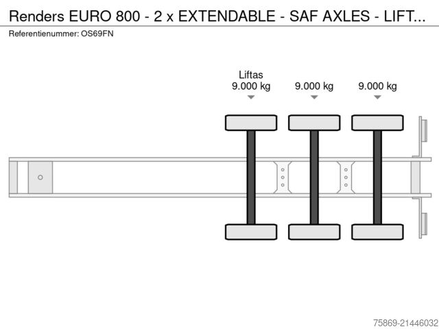 Transport de conteneurs Renders EURO 800 - 2 x EXTENDABLE - SAF AXLES - LIFT AX...