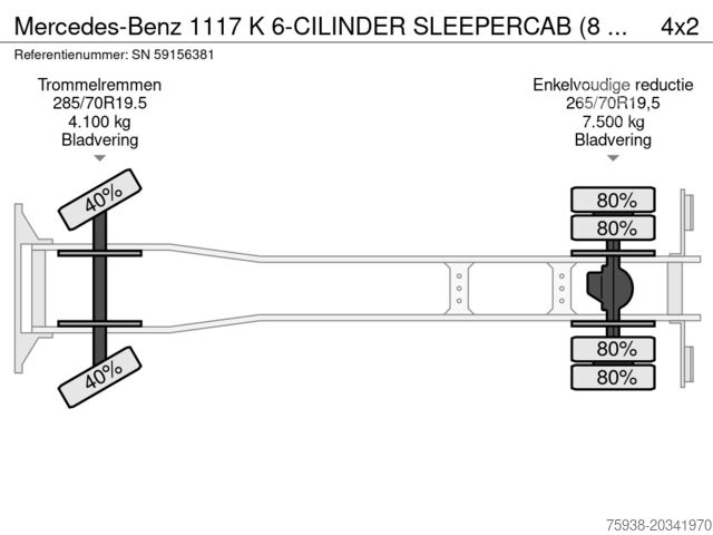 Laadplatform Mercedes-Benz 1117 K 6-CILINDER SLEEPERCAB (8 WHEEL NUTS / FU...