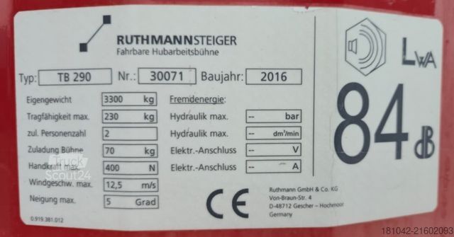 Truck-mounted work platform RUTHMANN TB 290 (TÜV und UVV neu!)