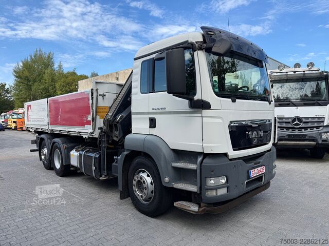 Φορτηγό με επίπεδη καρότσα MAN TGS 26.400 6X2 Kipper mit Kran Hiab 166-3
