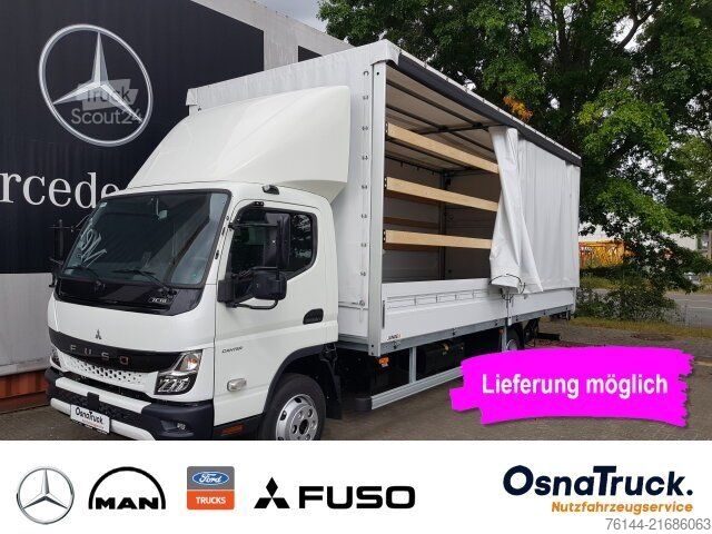 Transportador con plataforma y toldo FUSO 7C18 Pritsche/Plane/LBW Klima,Schiebeplane re+li