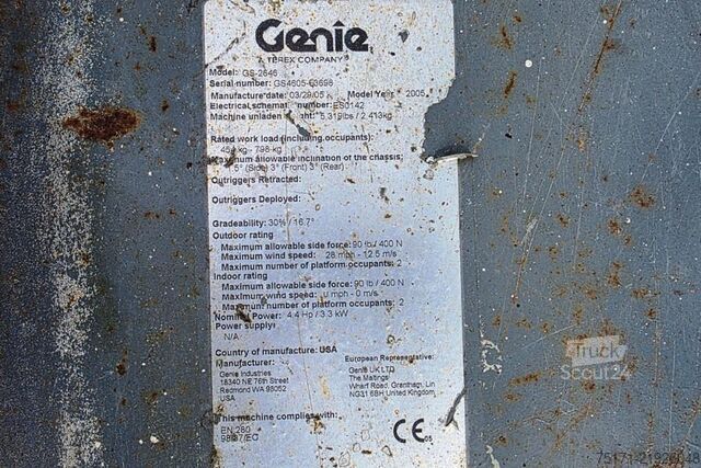 Schaarlift Genie GS2646 Electric, Working Height 9.80m, Capacity 45