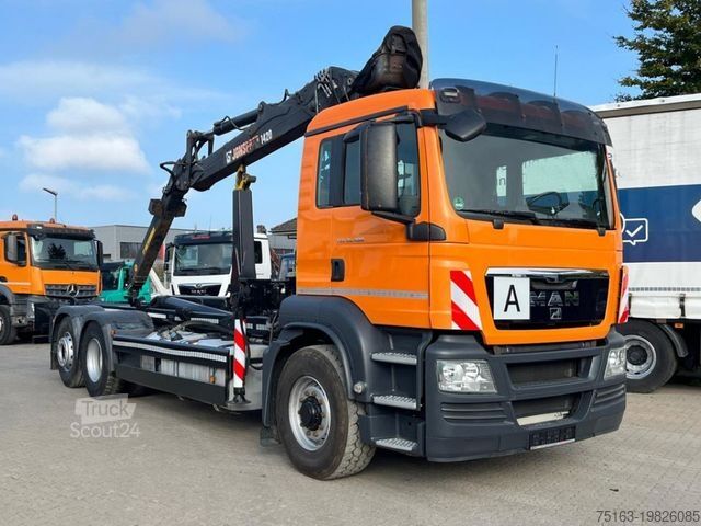 Camion benne à bras amovible MAN TG-S 26.400 6x4H-2 BL Abrollkipper mit Kran Lift