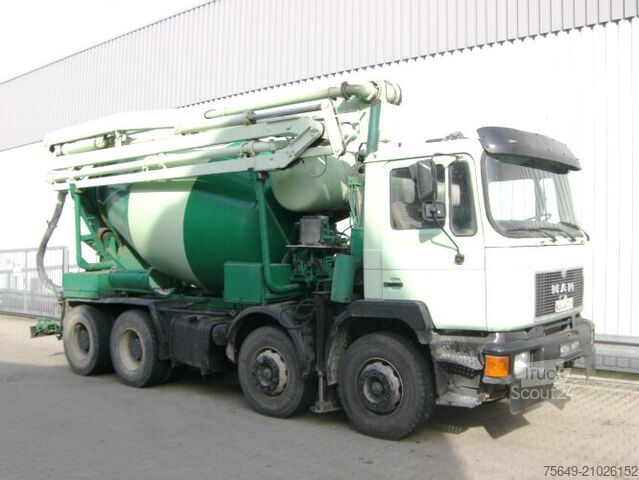 Mobil betongblandningsanläggning MAN 33.292 8x4 33.292 8x4 Mischer Stetter 7m³ mit Pumpe Schwing 21m, 6-Zylinder
