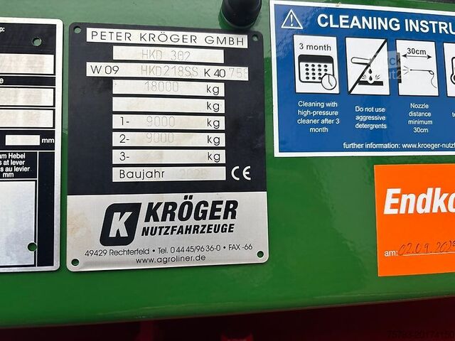 Kippanhänger Kröger 18to 560er bereift 3 Schieber mit Kunststoffbordwand Interne Nr. 40758