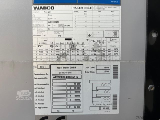 Semi-remorque bâchée KÖGEL 3Achs Standard Curtainsider MichelinRemix 6xneu