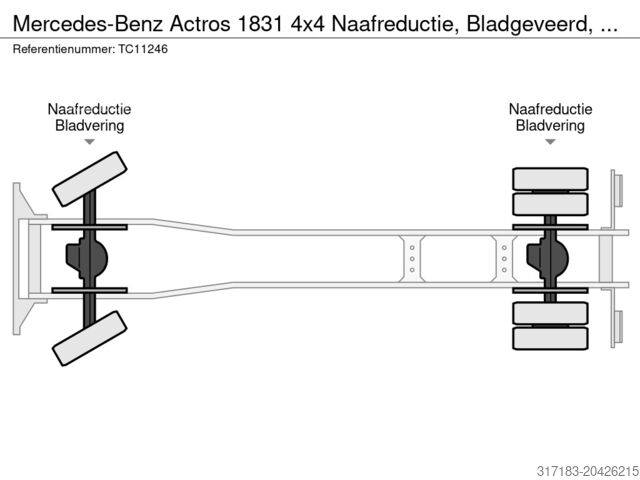 Kipper Mercedes-Benz Actros 1831 4x4 Naafreductie, Bladgeveerd, EPS,...