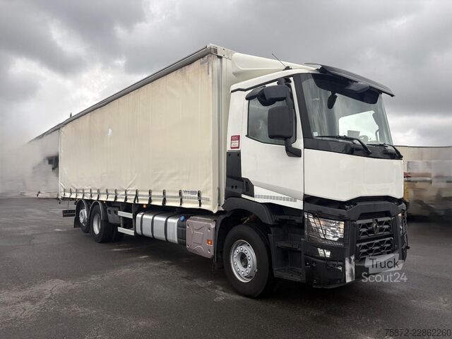 شاحنة بمسطحة ومشمع Renault C 380 DTI 26T 6X2 EJE DIRECIONAL  TAULIN