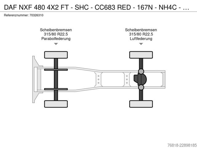 Standartinis vilkikas DAF NXF 480 4X2 FT - SHC - CC683 RED - 167N - NH4C -