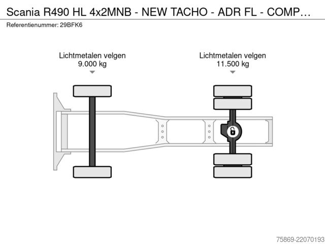 Pavojingos medžiagos Scania R490 HL 4x2MNB - NEW TACHO - ADR FL - COMPRESSO...