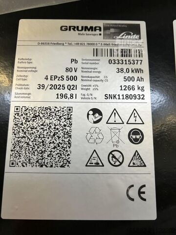 Forklift aküsü GRUMA 80 Volt 4 PzS 500 Ah