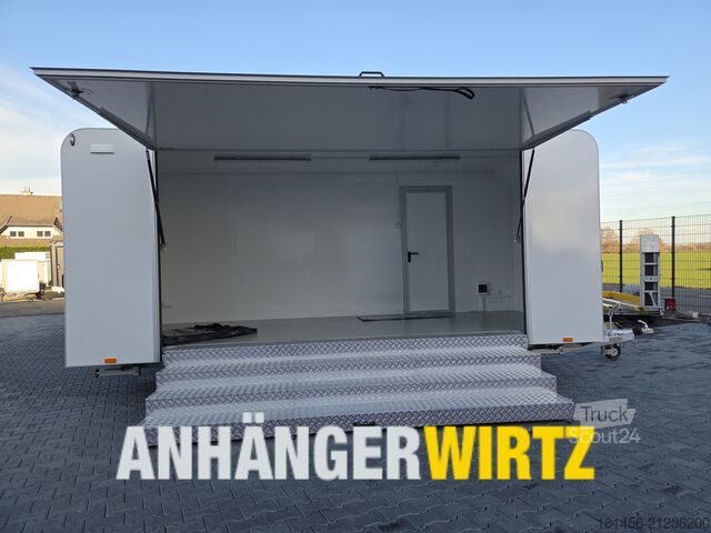Remorcă carosată trailershop mobiler Messestand Infostand 550cm Trepp