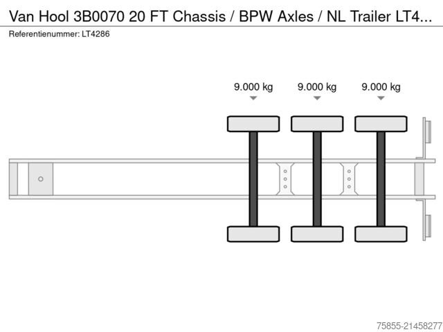 Container transport Van Hool 3B0070 20 FT Chassis / BPW Axles / NL Trailer