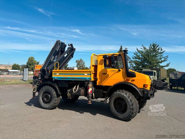 Gru montata su autocarro MERCEDES-BENZ Unimog U5000 4x4, HIAB 166-E5, Funk, Winde
