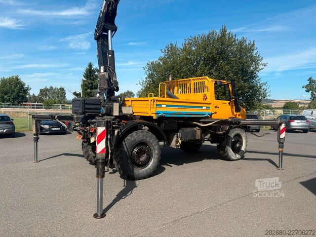 Gru montata su autocarro MERCEDES-BENZ Unimog U5000 4x4, HIAB 166-E5, Funk, Winde