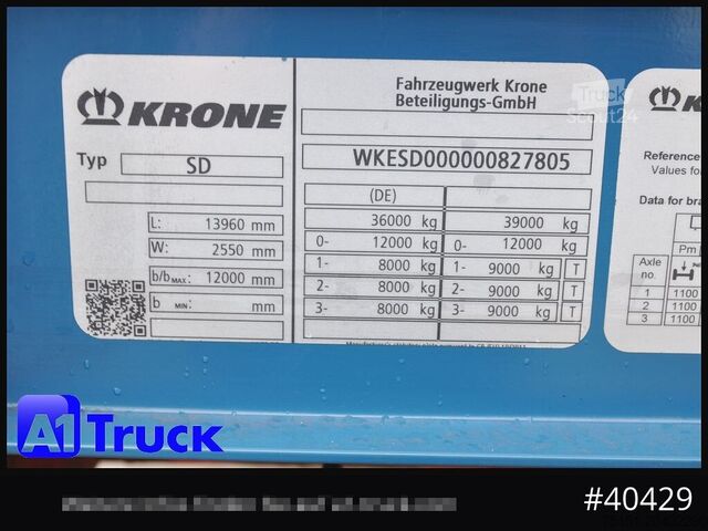 Auflieger mit Pritsche & Plane KRONE SD 27, Papier, Staplerhalterung, Bordwand, Lenkachse