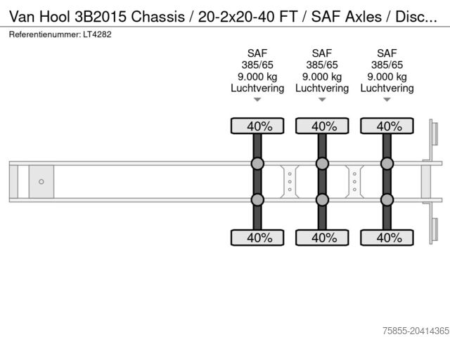 Μεταφορά εμπορευματοκιβωτίων Van Hool 3B2015 Chassis / 20-2x20-40 FT / SAF Axles / Di...