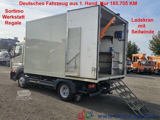Κλειστό βαν Mercedes-Benz 818 Sortimo Werkstatt Koffer + Kran Seilwinde