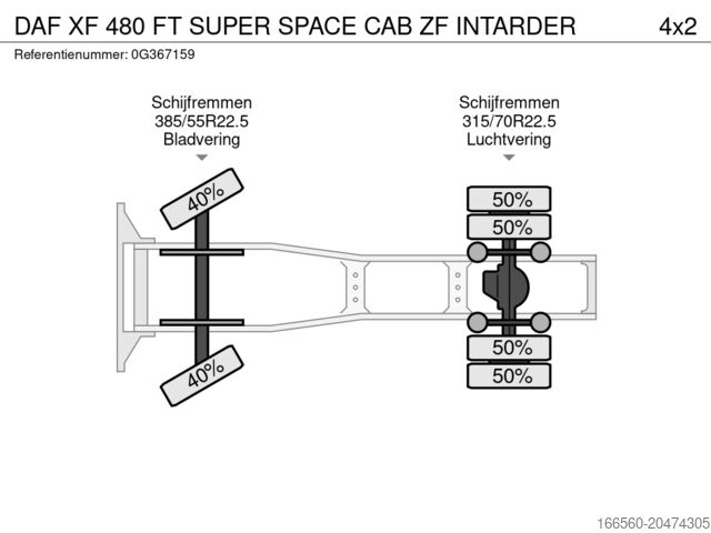 Standard traktor DAF XF 480 FT SUPER SPACE CAB ZF INTARDER