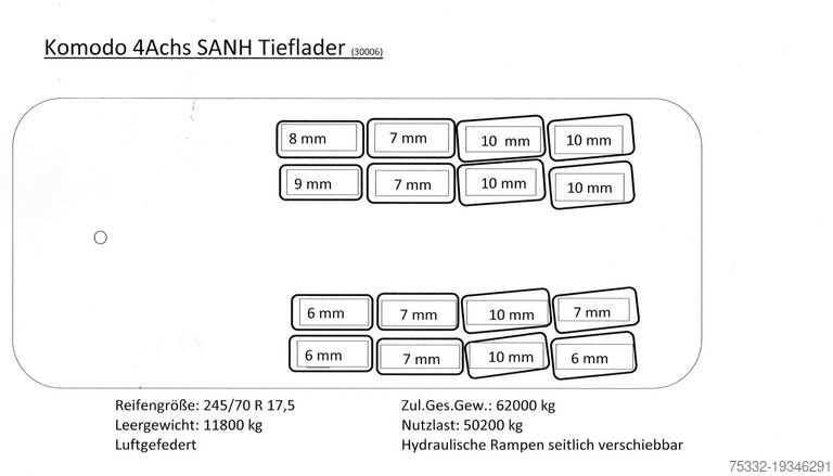 Semirimorchio a pianale ribassato per macchine edili Komodo 4 achs Lenk luft hydr Rampen 62 to