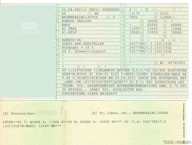 Semirimorchio a pianale ribassato per macchine edili Komodo 4 achs Lenk luft hydr Rampen 62 to