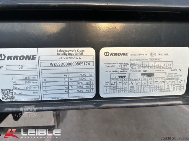 Nyitott ponyvás félpótkocsi KRONE SD*Tautliner*Liftachse*Code XL*Palettenkasten*