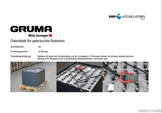 Gabelstaplerbatterie GRUMA 24 Volt 3 PzS 375 Ah