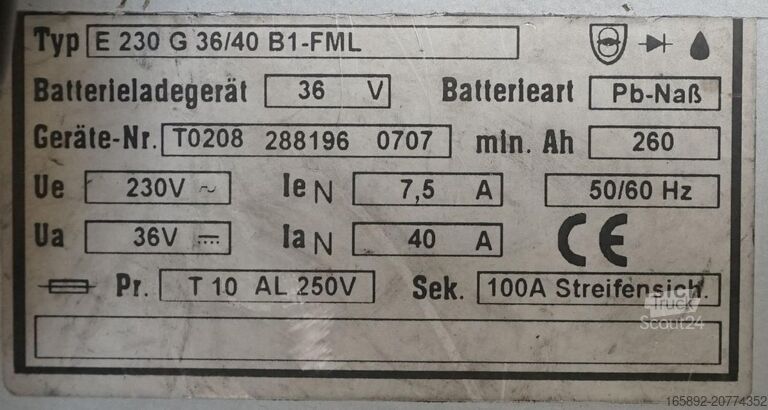 Batterie de chariot élévateur MICOMP E 230 G 36/40 B1-FML