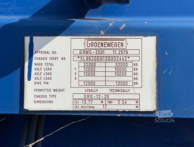 Gesloten oplegger GROENEWEGEN DRO-12-20 GRWO-2001 BPW LIFT+STEERING AXLE DRUM