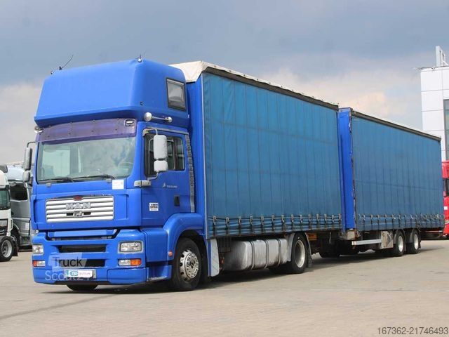 Tovorno vozilo s ravno platformo in ponjavo MAN TGA 18.480, EURO 4, SLEEPING CABIN, TRANSIT SET