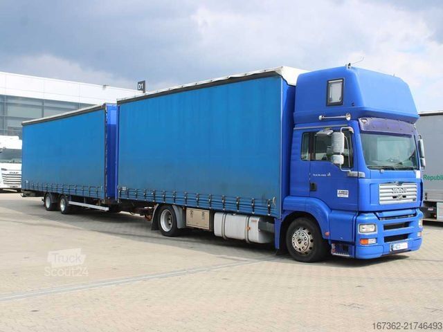 Tovorno vozilo s ravno platformo in ponjavo MAN TGA 18.480, EURO 4, SLEEPING CABIN, TRANSIT SET
